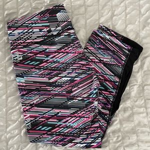 Fabletics multi-stripe leggings with mesh panels